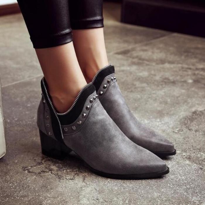 Women Ankle Boots High Heels Pumps Shoes Short Booties Pointed Toe