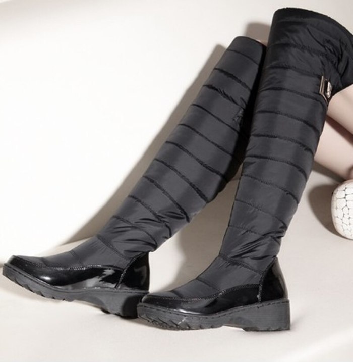 Women Knee High Boots Mid Heels Shoes Warm Winter Fur