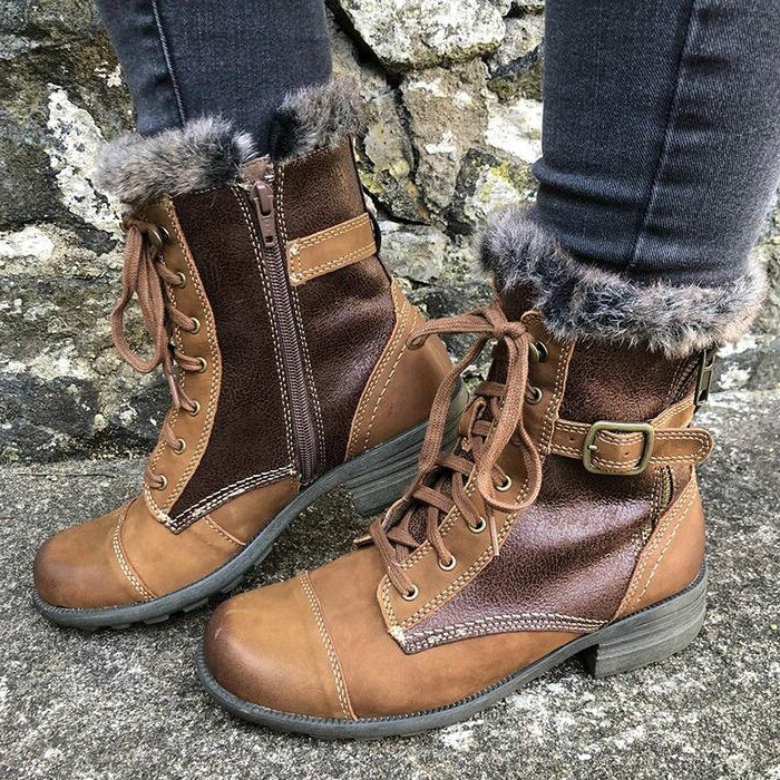 Women Mid-Calf Boots Chunky Mid Heels Shoes Snow Warm