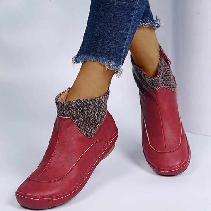 Women Ankle Boots Flats Shoes Vintage PU Leather