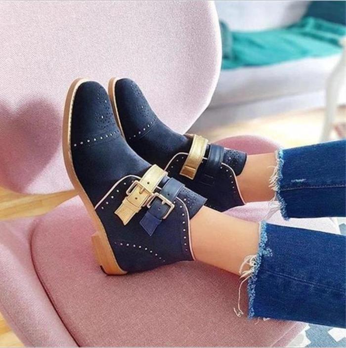 Women Ankle Boots Plus Size PU Leather Shoes