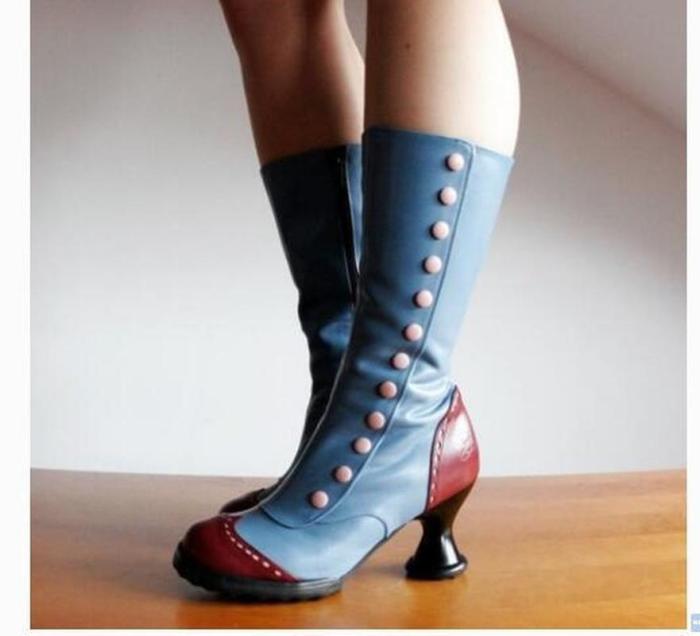 Women Mid-Calf Boots High Heels PU Leather Warm Plus Size Shoes