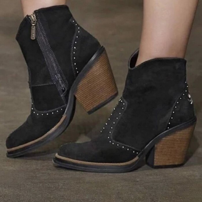 Women Ankle Boots Leather Retro Boots Cowboy Shoe