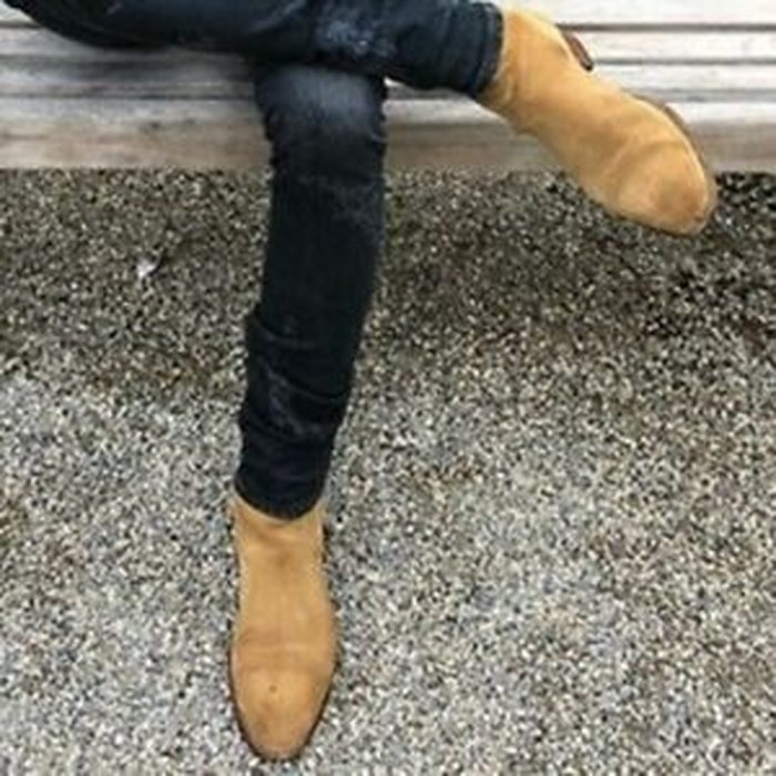 Mens Casual Suede Pointed Toe Ankle Riding Boots Chunky Heel