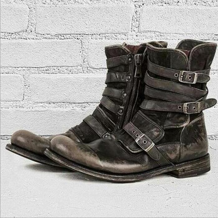 Men Plus Size Ankle Boots Matin Shoe Vintage PU Leather