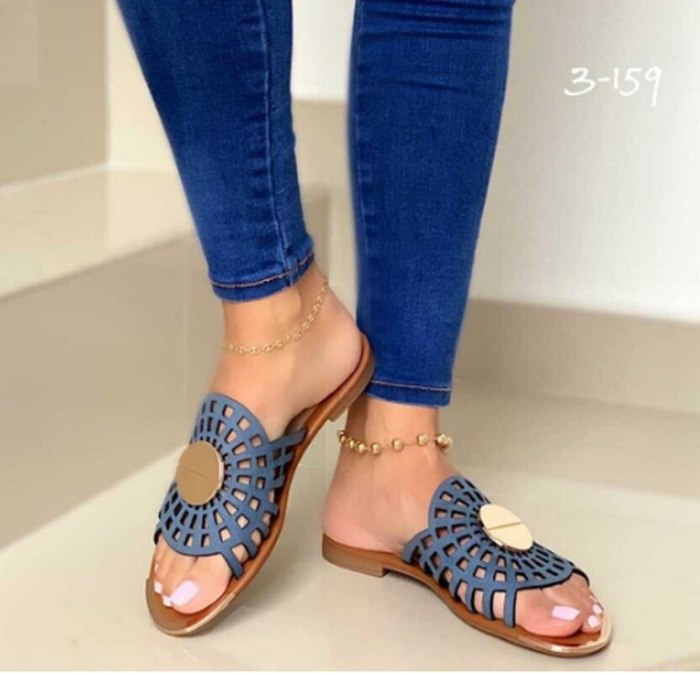 Sexy Women Flat Party Ladies Pu Leather Slipper Sexy Sandals Shoes Female