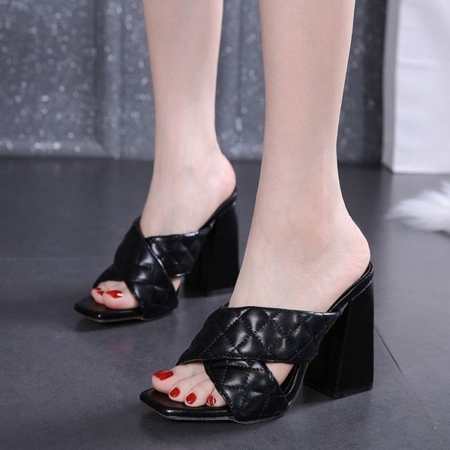 Women Pumps Chunky High Heels PU Leather Sexy Summer Sandals Party Shoes