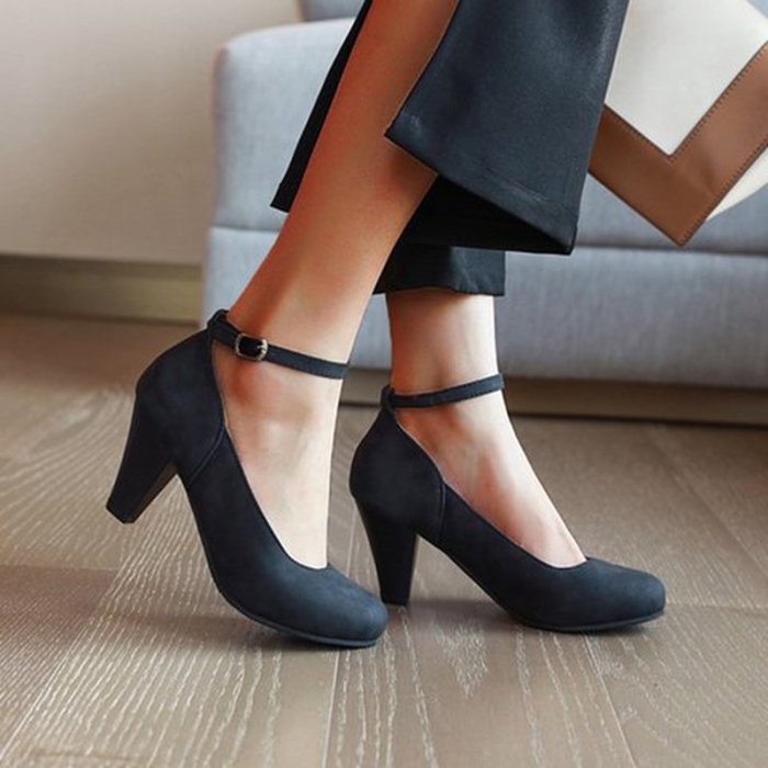 Women Summer Pumps High Heels Office Ladies Shoes Round Toe PU Leather Footwear