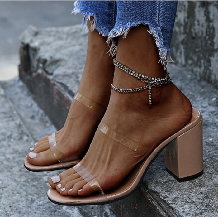Women Pumps Chunky High Heels Summer Sandals Slippers Shoes