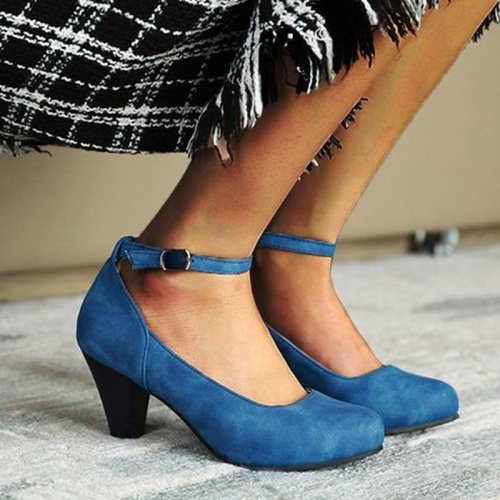 Women Summer Pumps High Heels Office Ladies Shoes Round Toe PU Leather Footwear