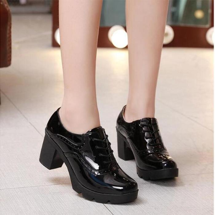 Women Pumps Chunky High Heels PU Leather Shoes Sexy Female