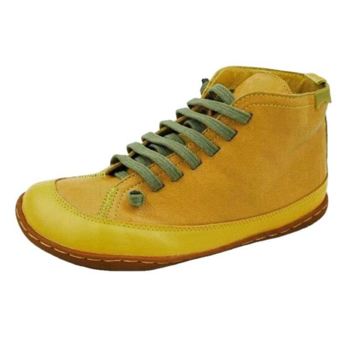 Women Flats Casual Shoes Plus Size Vintage PU Leather Ankle Boots Lace Up Shoe