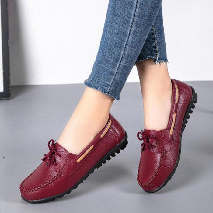 Women Flats Casual Shoes Plus Size PU Leather Flats Lace Up