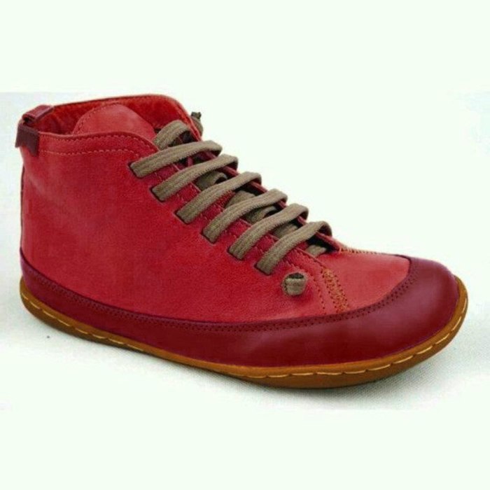 Women Flats Casual Shoes Plus Size Vintage PU Leather Ankle Boots Lace Up Shoe