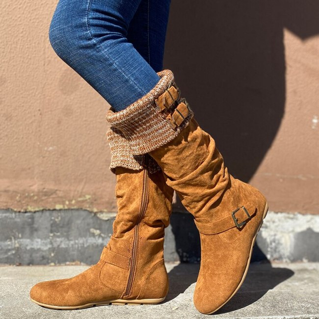 Women Mid-Calf Boots Flats Shoes Woman Vintage Gladiator Warm Shoe