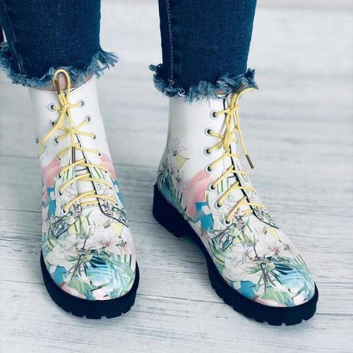 Women Ankle Boots Low Heels Shoes Woman Booties PU Leather Matin Shoe