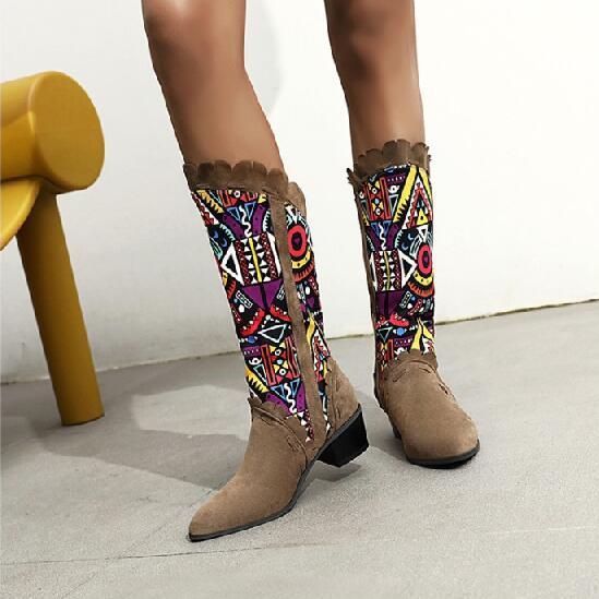 Women Mid-Calf Boots Mid Heels Shoes Woman Gladiator Plus Size Pointed Toe