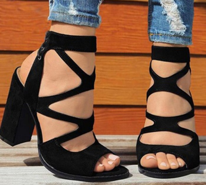 Sandals Peep Toe Party Slides Women Summer Mid Heels Pumps Shoes Woman