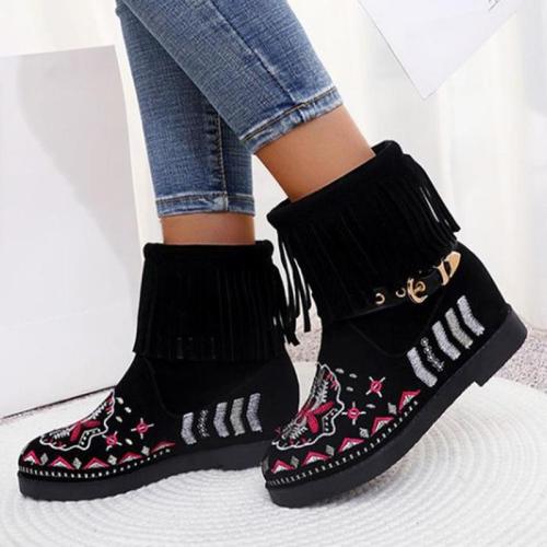 Women Ankle Boots Shoes Short Booties Embroidery Ethic Shoe