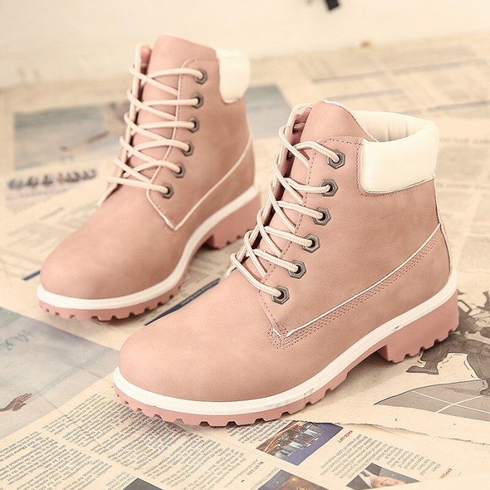 Women Ankle Boots Booties Low Heels PU Leather Plus Size Lace Up Casual Shoes