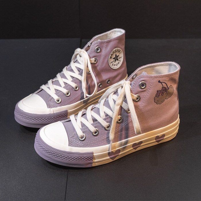 Canvas Shoes for Girls High Top Lace Up Woman Chic Sneakers Students Casual Shoes