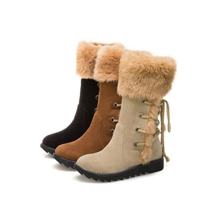 Shoes Woman Booties Women Mid-Calf Boots Winter Snow Warm Wedges Flats Shoe