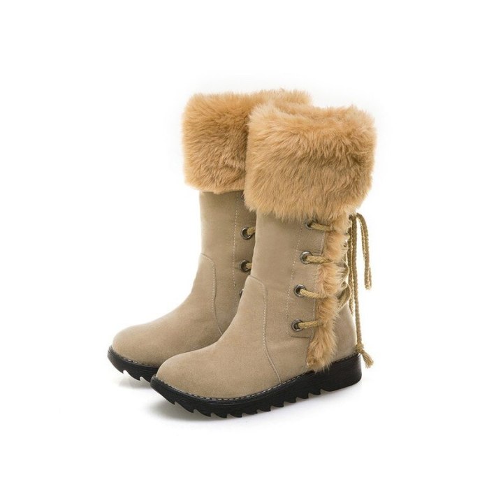 Shoes Woman Booties Women Mid-Calf Boots Winter Snow Warm Wedges Flats Shoe