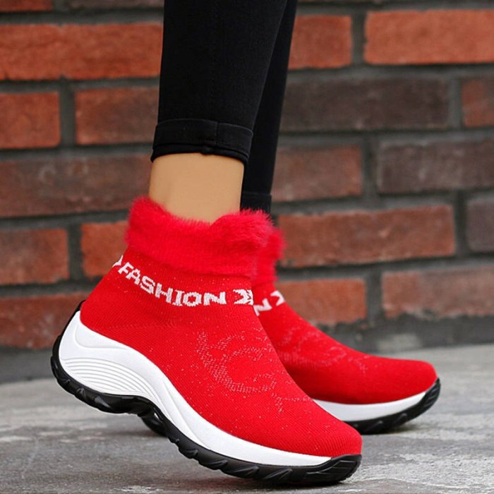 Women Ankle Boots Mid Heels Wedges Shoes Woman Snow Warm Slip On Shoe