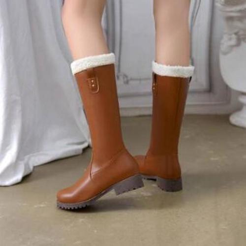 Fashion Women Mid-Calf Boots Low Heels Shoes Woman Booties Winter Snow Warm Shoe