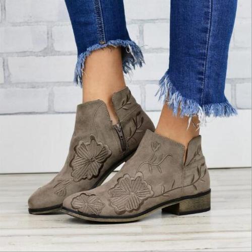 Women Ankle Boots Shoes Vintage PU Leather Low Heels Pump Booties Matin Shoes