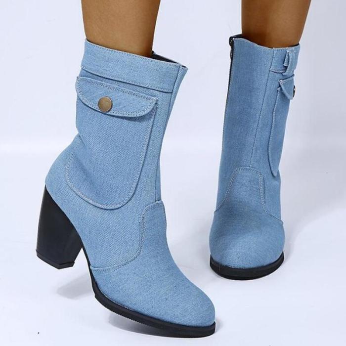 Women Mid-Calf Boots High Heels Shoes Woman Warm Booties Shoe
