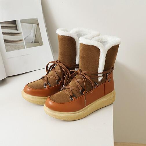 Women Ankle Boots Short Flats Winter Snow Warm Wedges Shoes Plus Size Shoe