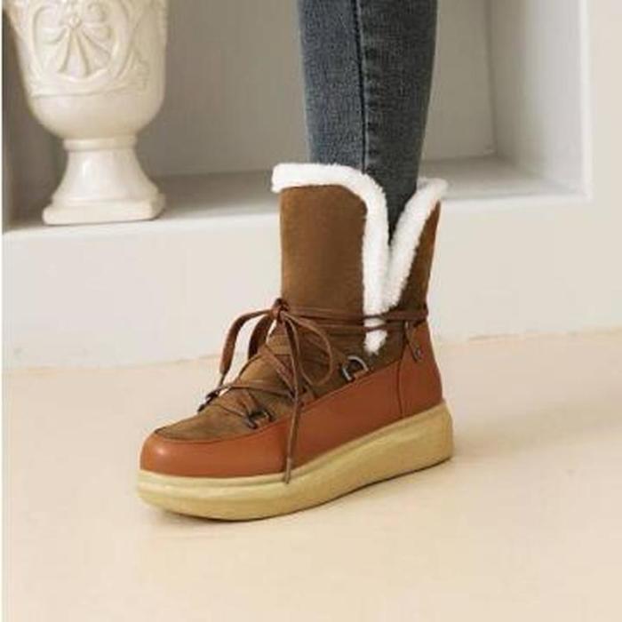 Women Ankle Boots Short Flats Winter Snow Warm Wedges Shoes Plus Size Shoe