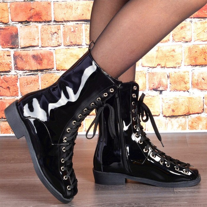 Fashion Women Ankle Boots Flats Shoes Woman Booties Leather Lace Up Shoe