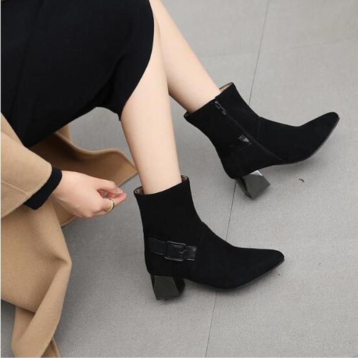 Women Mid-Calf Boots Mid Heels Pointed Toe Plus Size Shoes Plus Size Gladiator Booties Woman
