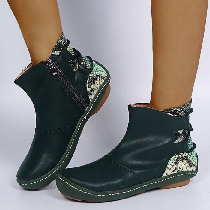 Women Ankle Boots Flats Shoes Woman PU Leather Warm Gladiator Plus Size Shoe