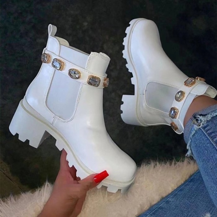 Women Shoes Winter Color Tie-Dyed Ankle Thick Heel Round Toe Short Boots