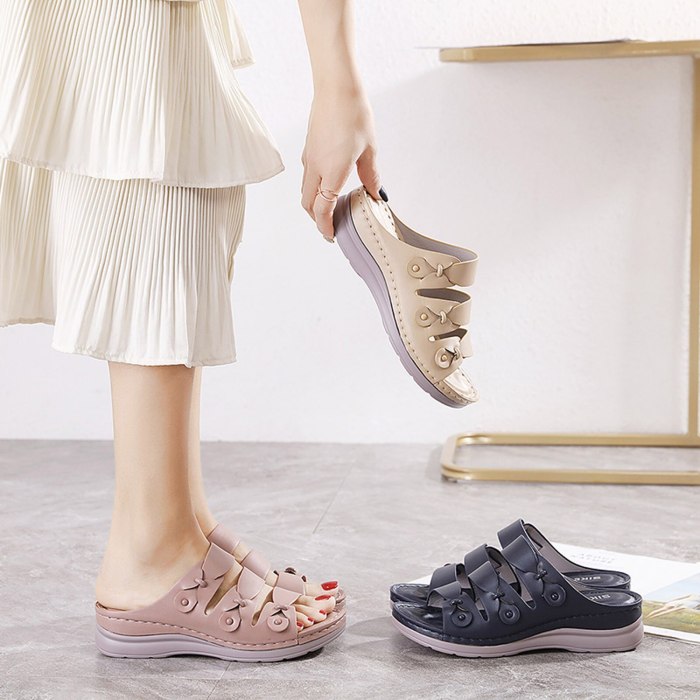 Women's Slippers Vintage Wedges Retro Slipper Ladies Slides Flip Flops Shoes