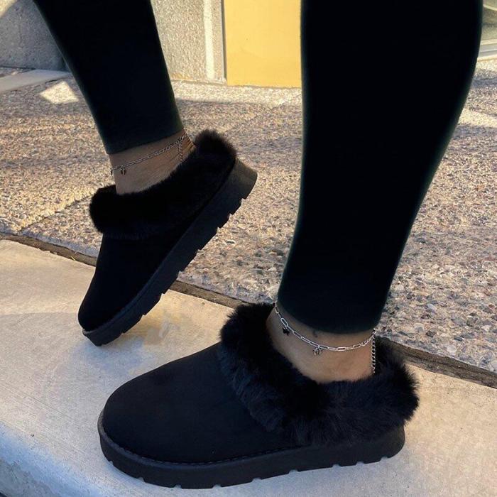 Warm Snow Boots Winter Shoes Casual Solid Round Toe Flat Loafers Women