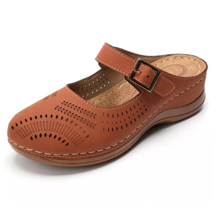 Women Flat Shoes For Women PU Leather Sandals Slip On Flip Flops Slipper Retro Shoes