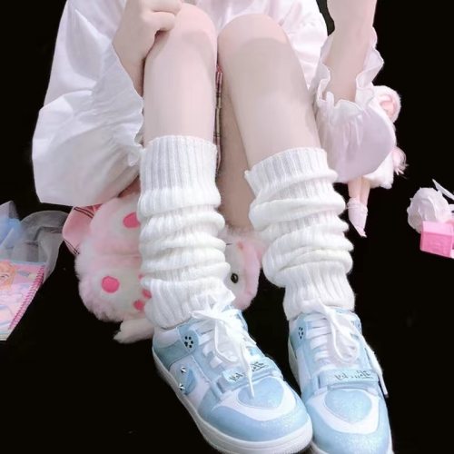 JK Lolita Socks Loose Boots Solid Color Knit Socks Foot Warming