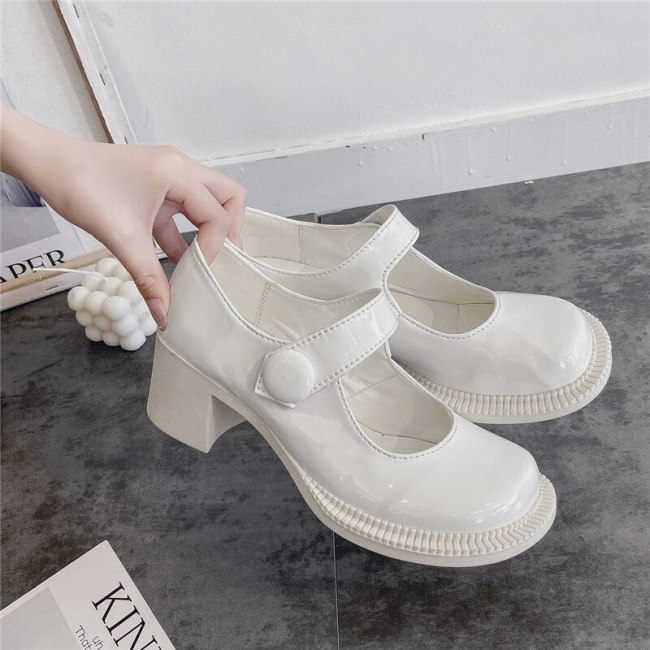 High Heels Shoes Women Pumps Fashion Leather Platform Round Toe Mary Jane Shoes