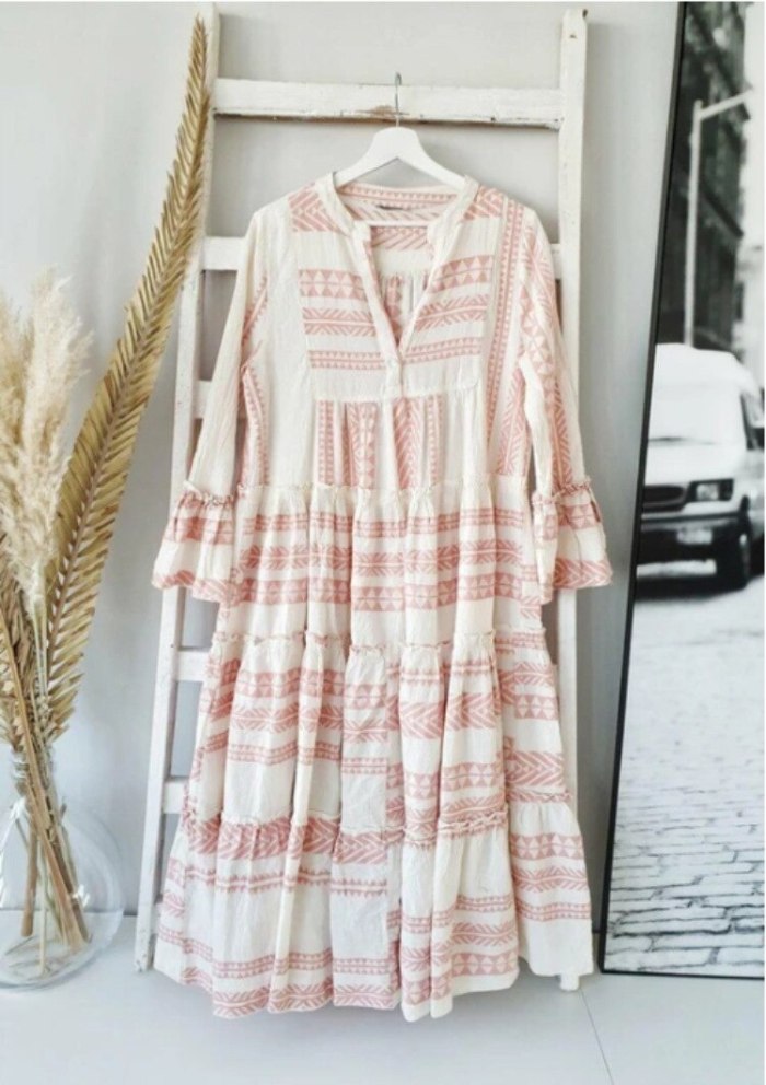 Fashion Dress Women V-neck Dress for Beach Vacation Casual Loose Ladies Dress