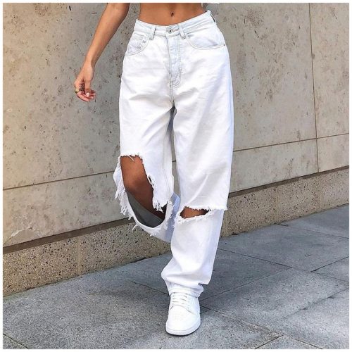 Boyfriend Baggy Ripped Jeans Women's Loose Vintage Pants Casual Female Trousers