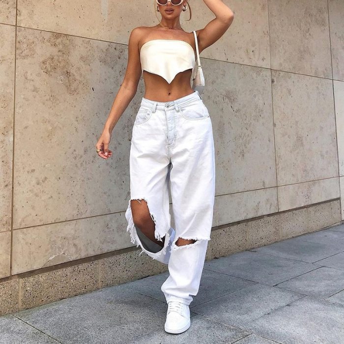 Boyfriend Baggy Ripped Jeans Women's Loose Vintage Pants Casual Female Trousers