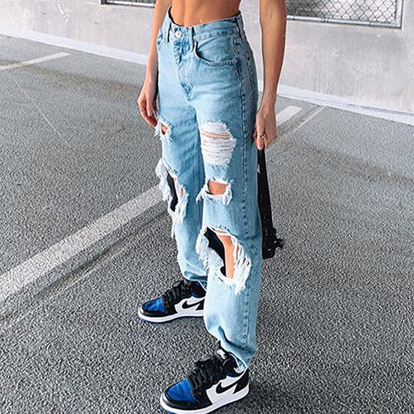 High Waist Street Wear Classic Jeans Jeans Ripped Slim Pants Ladies Trousers