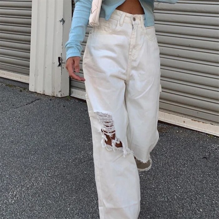 High Waist Ripped Jeans Pants Women Fashion Jeans Streetwear Vintage Casual Classic Trousers