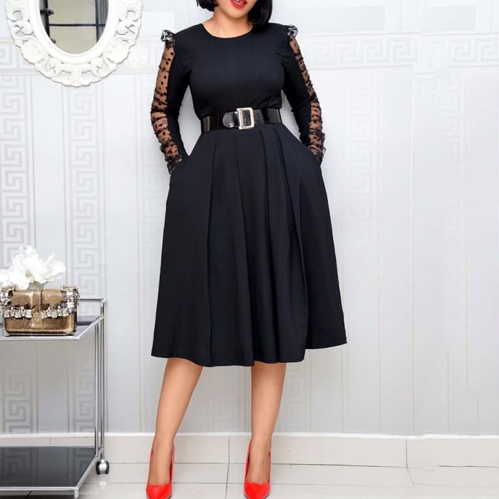 Elegant Long Sleeve Dress Plus Size Dresses For Women Ladies Clothes Midi
