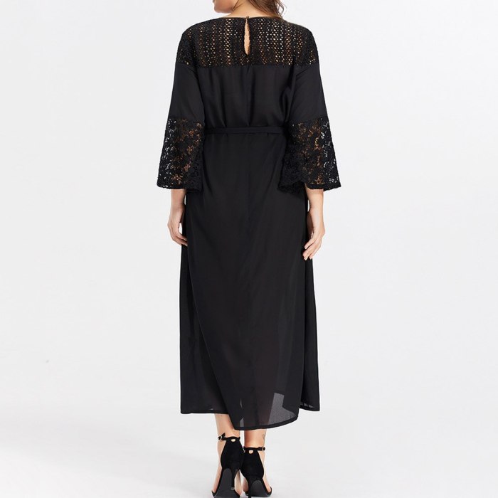 Fashion Casual Sexy Lace Round Neck Long Sleeve Maxi Dress