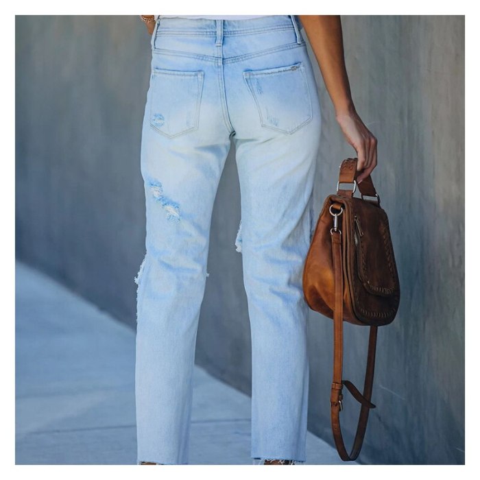Women's Denim Trousers Ripped Vintage Jeans Summer Casual Fashion Women Pants